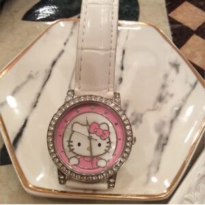 Sanrio Vintage 2007 Hello Kitty Watch, leather strap Swarovski Crystals